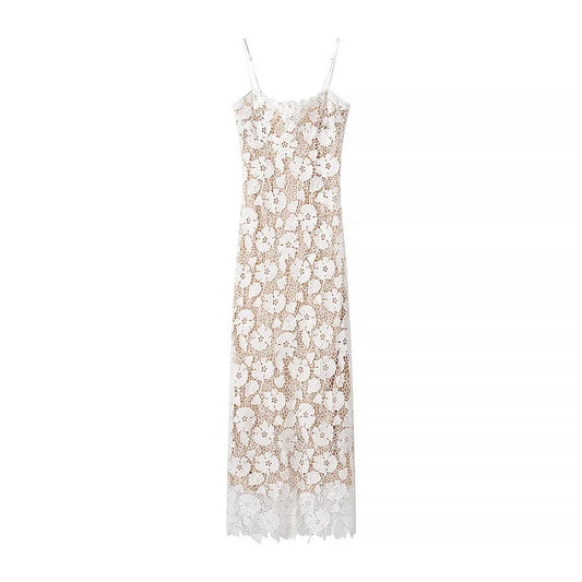 Misty - lace slip midi dress with embroider