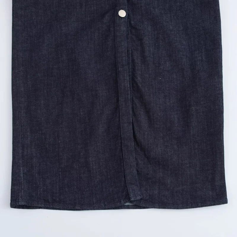 Morgane - denim midi dress with lapel side zipper