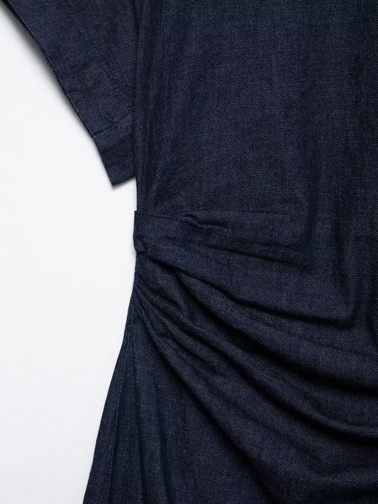 Valorie - short sleeve wide round neck slit hem dress