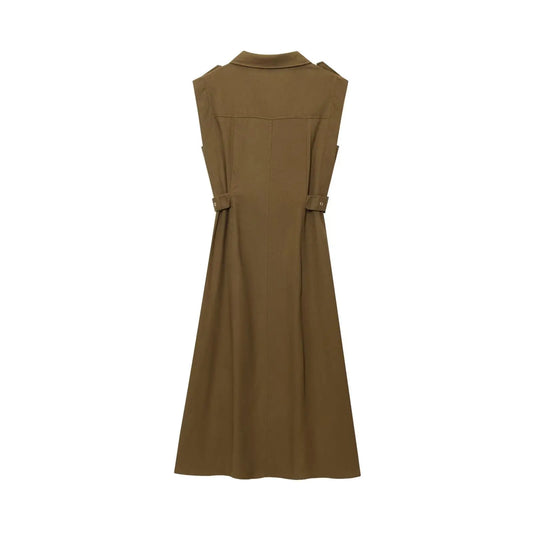 Embla - linen midi dress with a lapel collar