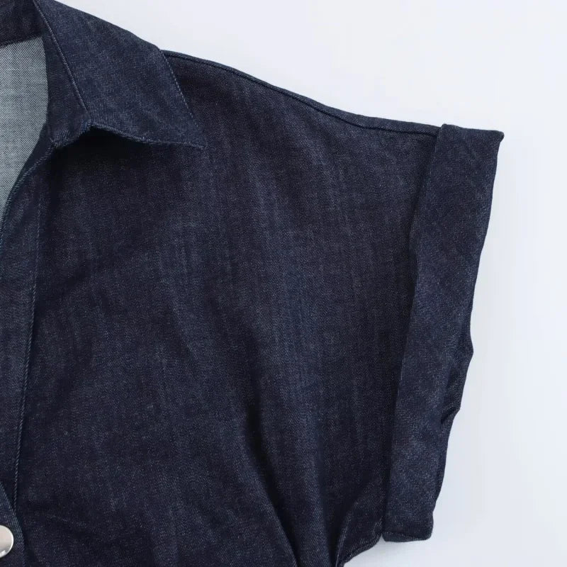 Morgane - denim midi dress with lapel side zipper