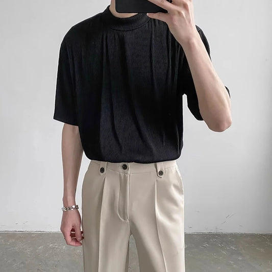 Men's solid Color Silk Ribbed Shirt