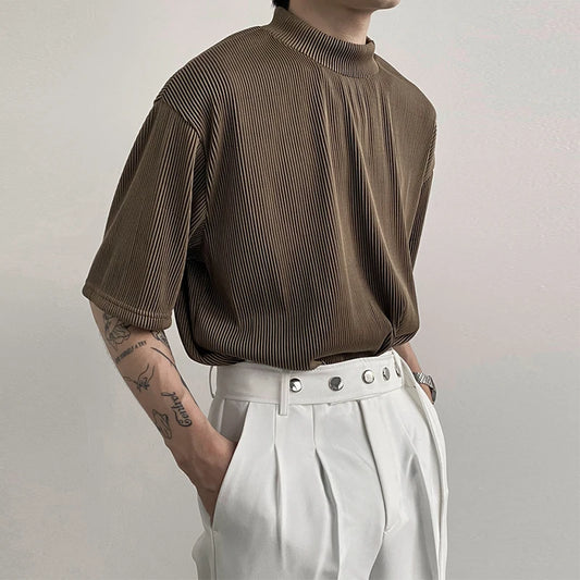 Men's solid Color Silk Ribbed Shirt