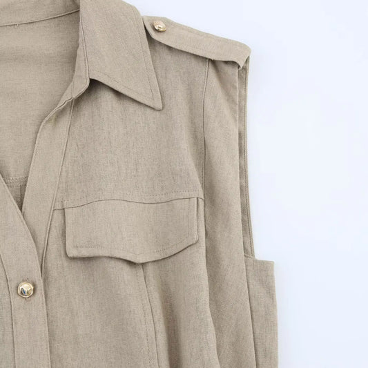 Embla - linen midi dress with a lapel collar