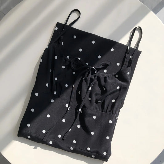 Barbara - Real Silk French Style Classic Polka Dot Sling Dress