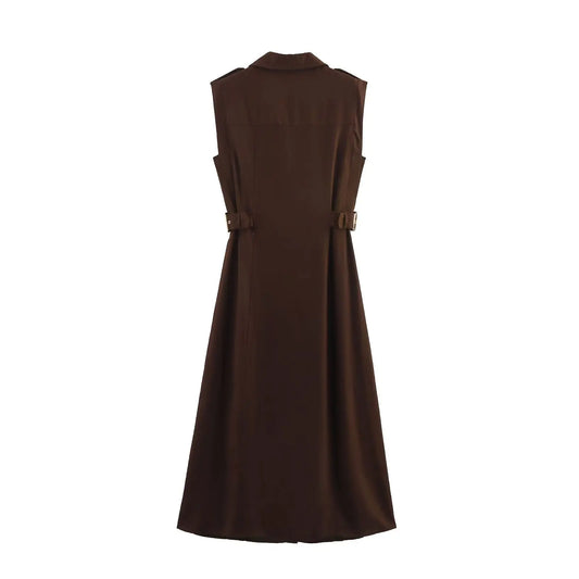 Embla - linen midi dress with a lapel collar