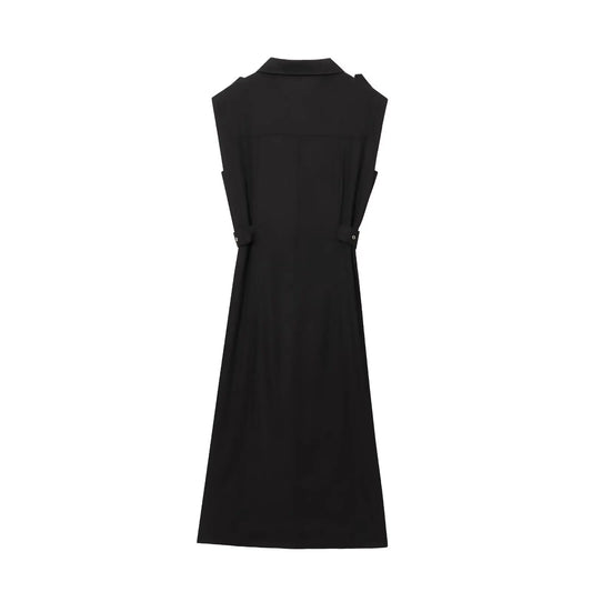 Embla - linen midi dress with a lapel collar
