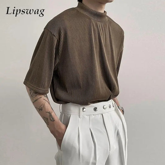 Men's solid Color Silk Ribbed Shirt