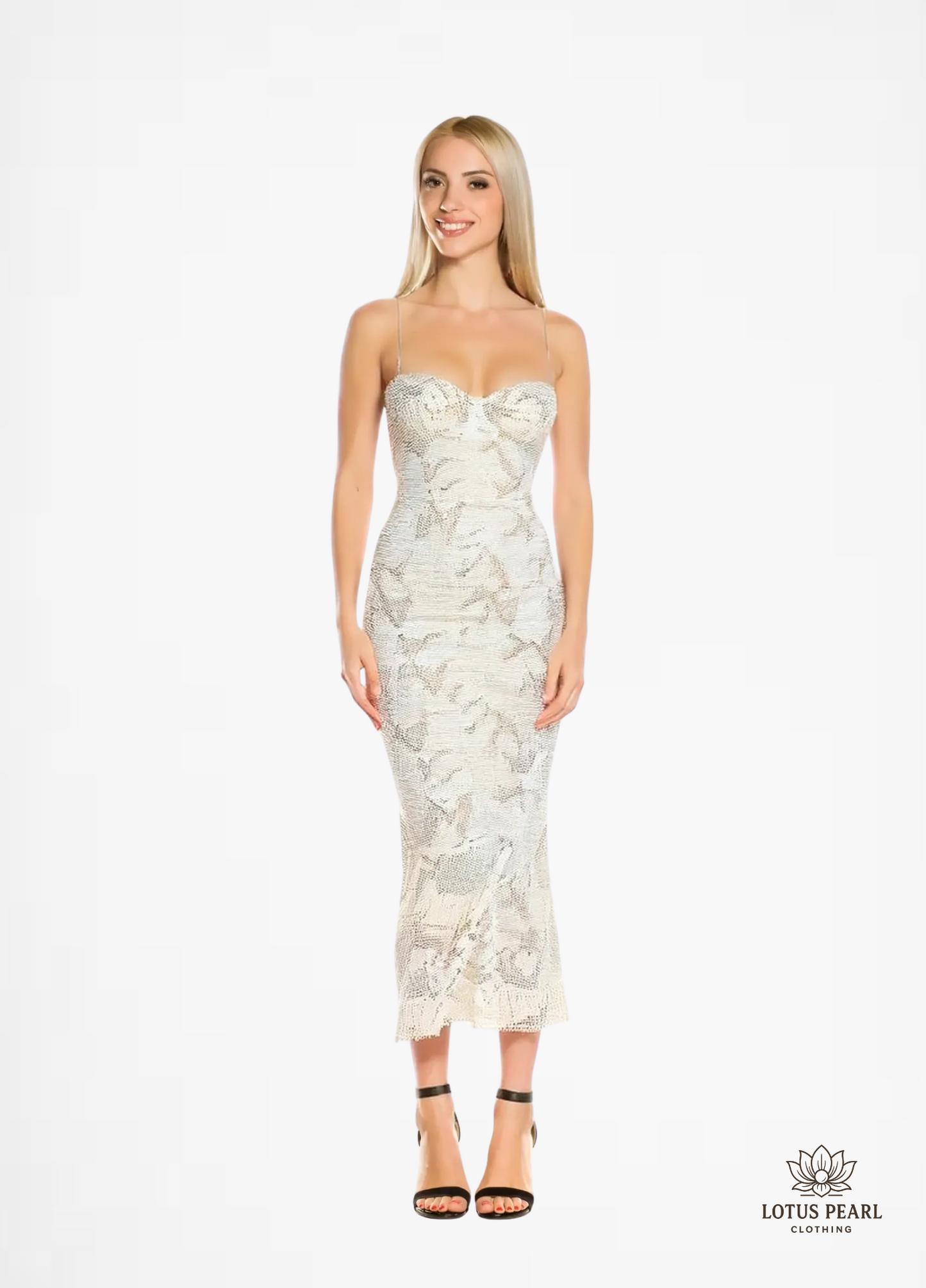Misty - lace slip midi dress with embroider