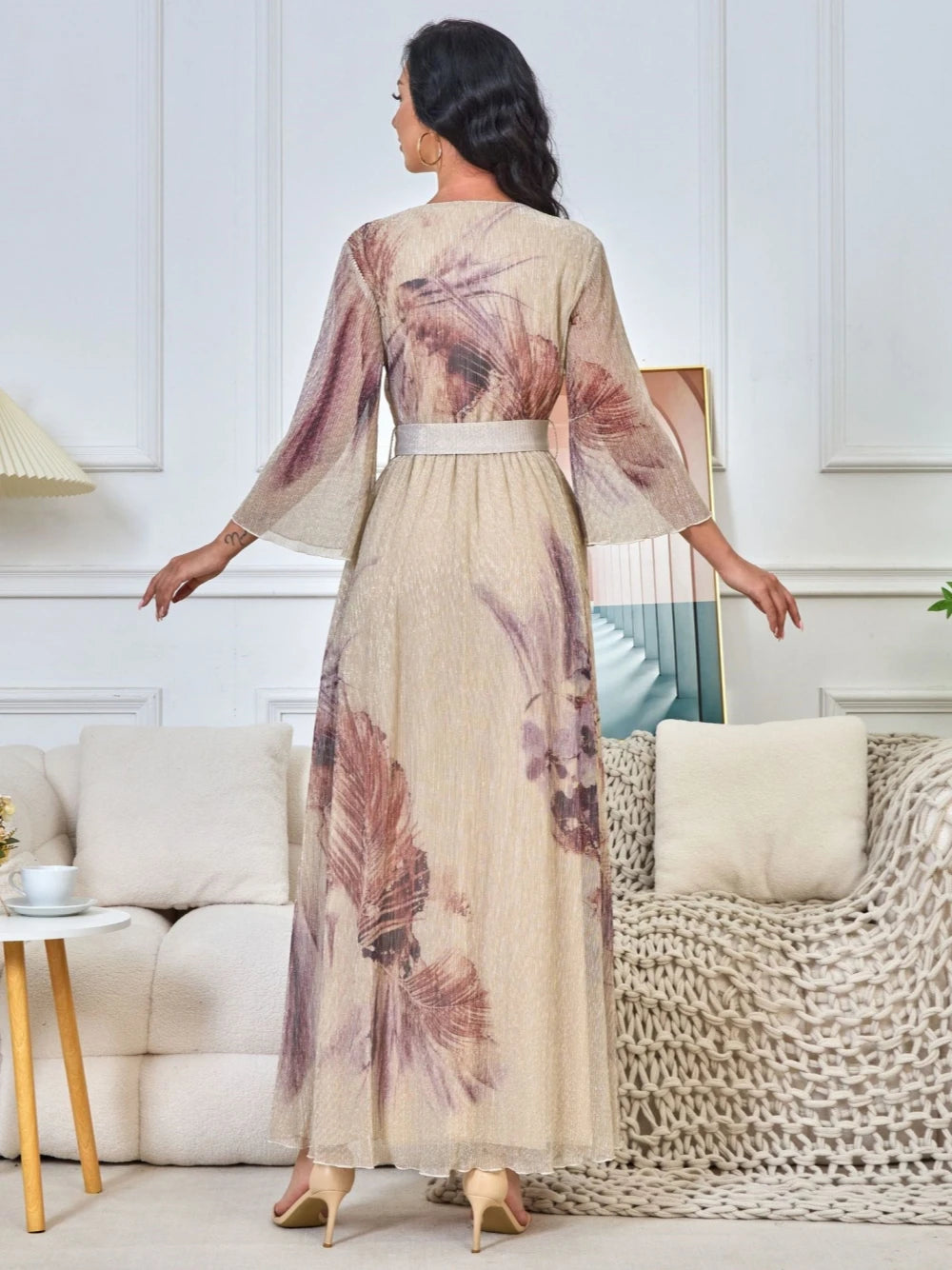 Martha - Elegant V Neck Evening A Line Dubai Robe Kaftan Dress - Lotus Pearl Clothing,  -  []