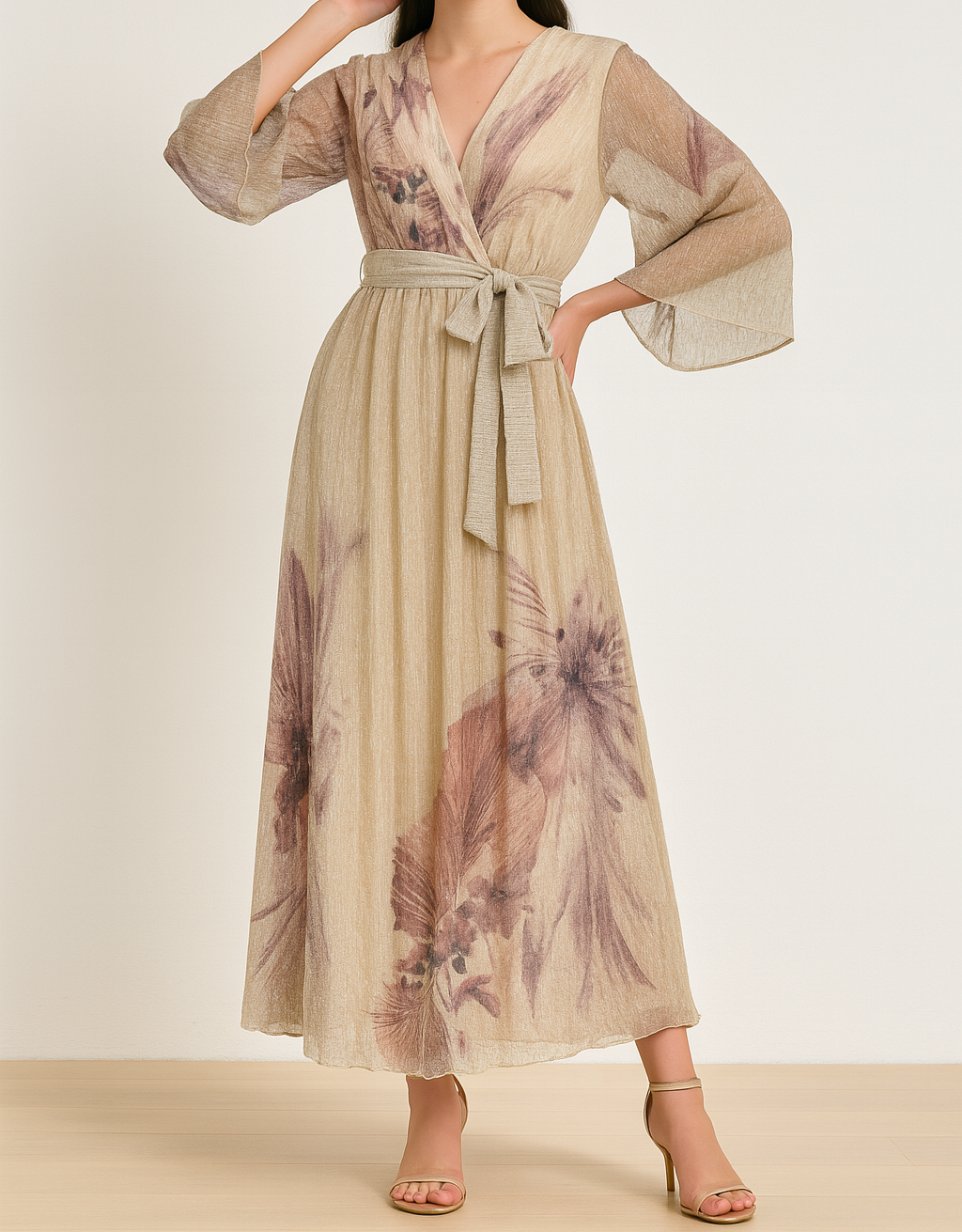 Martha - Elegant V Neck Evening A Line Dubai Robe Kaftan Dress - Lotus Pearl Clothing,  -  []