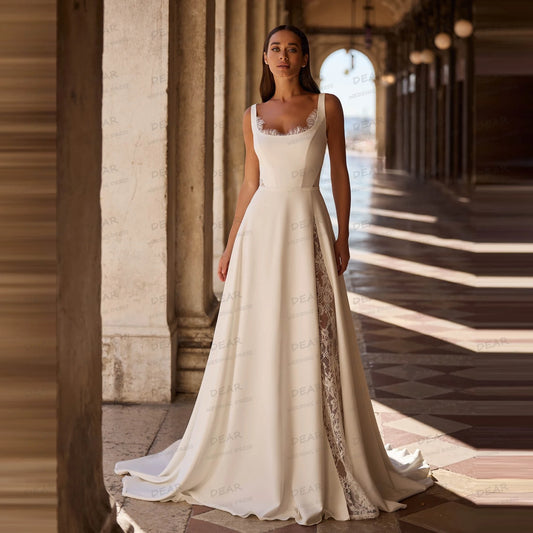 Dream - Women's A Line Soft Satin Appliques High Split Gown - Lotus Pearl Clothing,  -  []