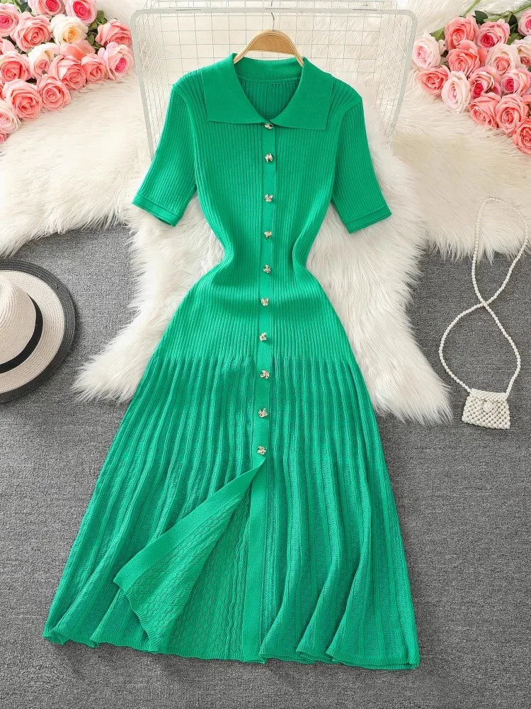Wilhelmina - Knitted Green Dress - Lotus Pearl Clothing,  -  []