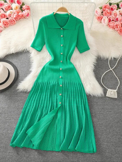 Wilhelmina - Knitted Green Dress - Lotus Pearl Clothing,  -  []