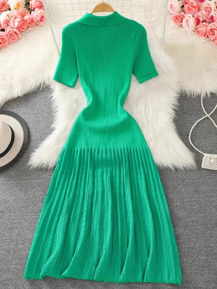 Wilhelmina - Knitted Green Dress - Lotus Pearl Clothing,  -  []