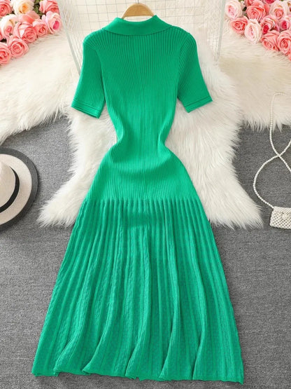 Wilhelmina - Knitted Green Dress - Lotus Pearl Clothing,  -  []