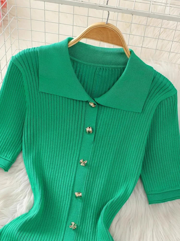Wilhelmina - Knitted Green Dress - Lotus Pearl Clothing,  -  []