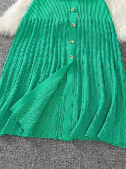 Wilhelmina - Knitted Green Dress - Lotus Pearl Clothing,  -  []