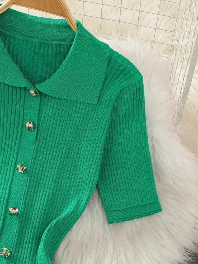 Wilhelmina - Knitted Green Dress - Lotus Pearl Clothing,  -  []