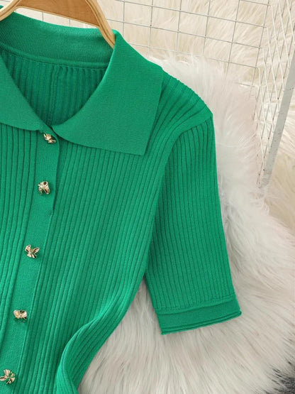 Wilhelmina - Knitted Green Dress - Lotus Pearl Clothing,  -  []