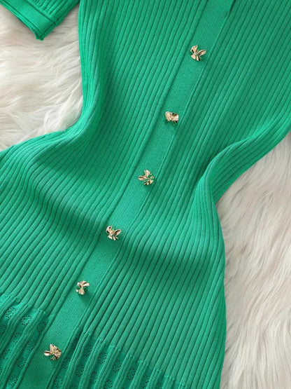 Wilhelmina - Knitted Green Dress - Lotus Pearl Clothing,  -  []