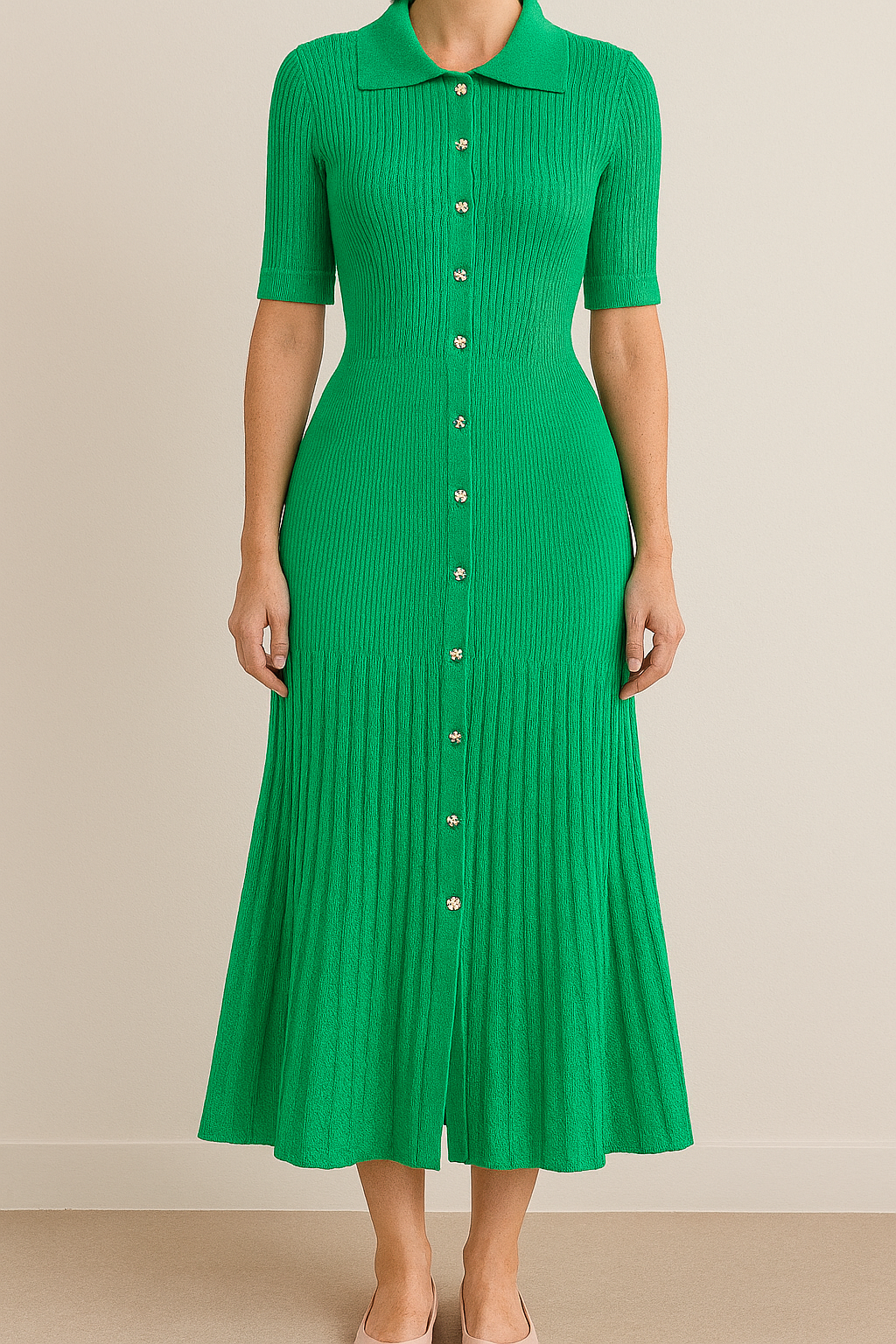 Wilhelmina - Knitted Green Dress - Lotus Pearl Clothing,  -  []