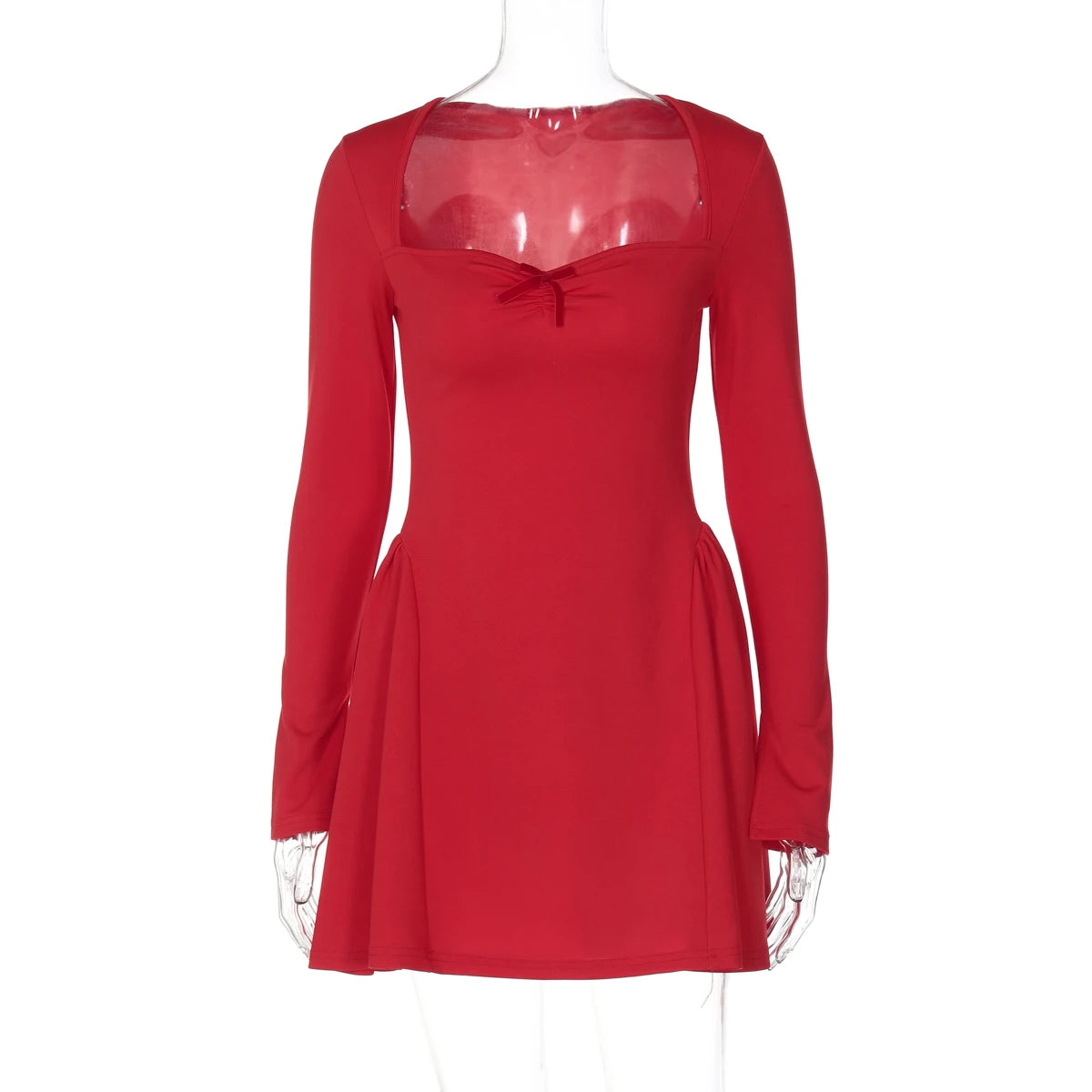 Katie - Dulzura Slit Long Flare Sleeves Patchwork A-Line Mini Dress - Lotus Pearl Clothing,  -  []