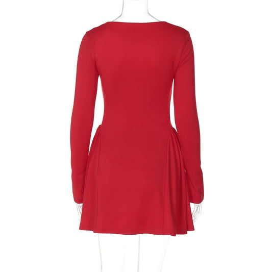 Katie - Dulzura Slit Long Flare Sleeves Patchwork A-Line Mini Dress - Lotus Pearl Clothing,  -  []