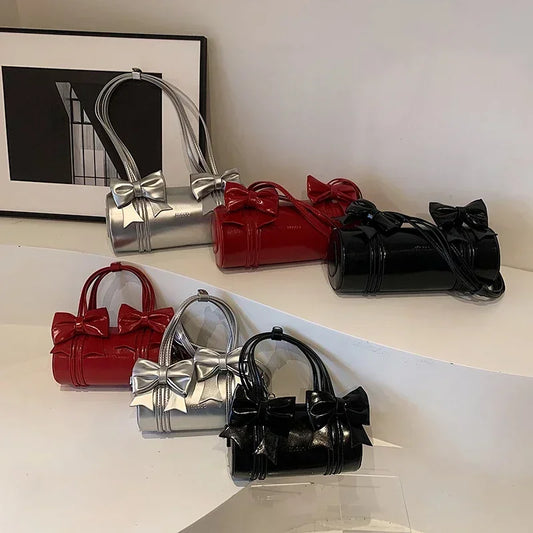 Exquisite Bow Glossy Boston Bag - Lotus Pearl Clothing,  -  []