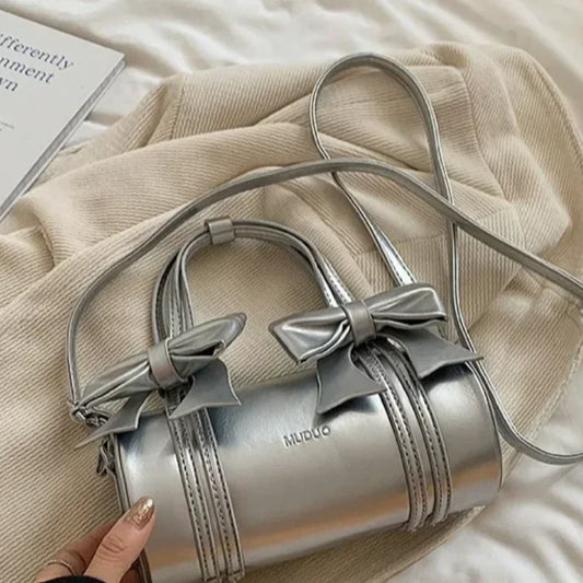 Exquisite Bow Glossy Boston Bag - Lotus Pearl Clothing,  -  []