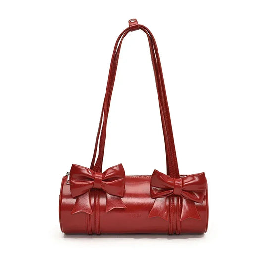 Exquisite Bow Glossy Boston Bag - Lotus Pearl Clothing,  -  []
