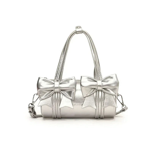 Exquisite Bow Glossy Boston Bag - Lotus Pearl Clothing,  -  []