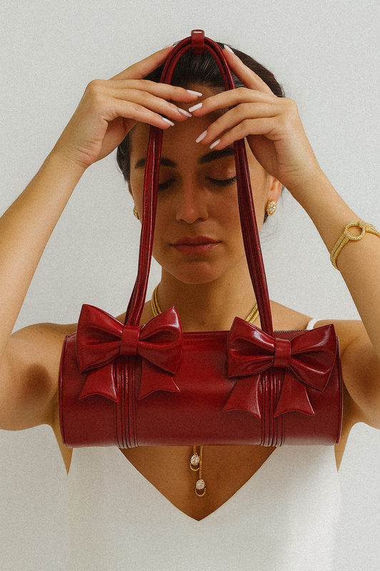 Exquisite Bow Glossy Boston Bag - Lotus Pearl Clothing,  -  []