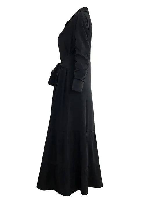 Tomma - Elegant Solid Long-sleeved Shirt Boho Style Maxi Dress - Lotus Pearl Clothing,  -  []