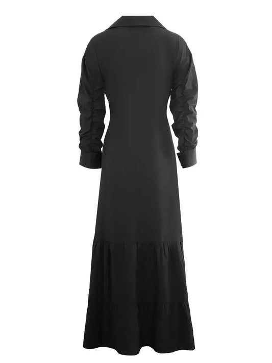 Tomma - Elegant Solid Long-sleeved Shirt Boho Style Maxi Dress - Lotus Pearl Clothing,  -  []