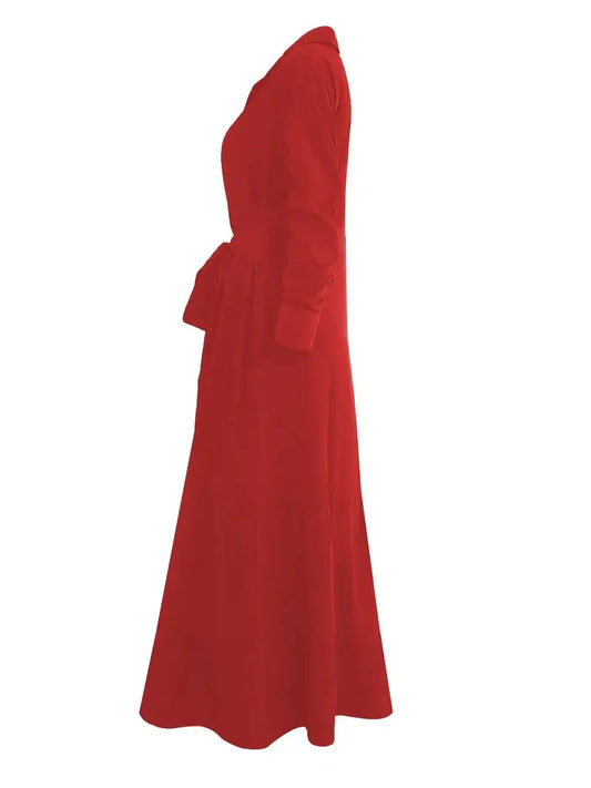 Tomma - Elegant Solid Long-sleeved Shirt Boho Style Maxi Dress - Lotus Pearl Clothing,  -  []