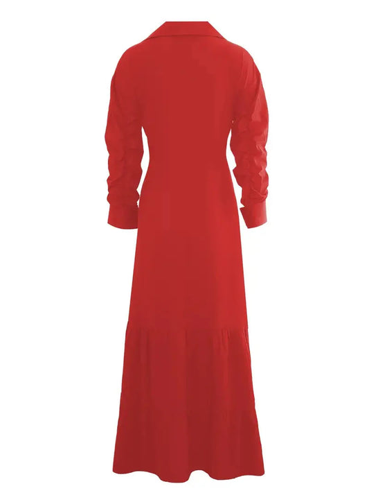 Tomma - Elegant Solid Long-sleeved Shirt Boho Style Maxi Dress - Lotus Pearl Clothing,  -  []