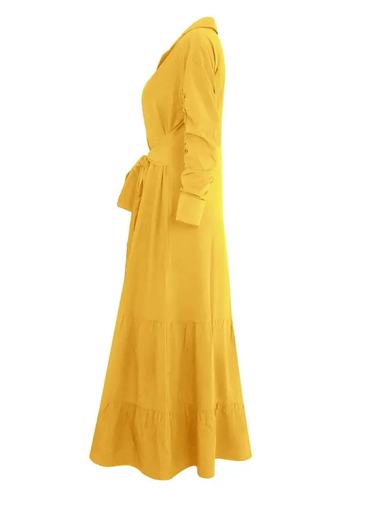 Tomma - Elegant Solid Long-sleeved Shirt Boho Style Maxi Dress - Lotus Pearl Clothing,  -  []