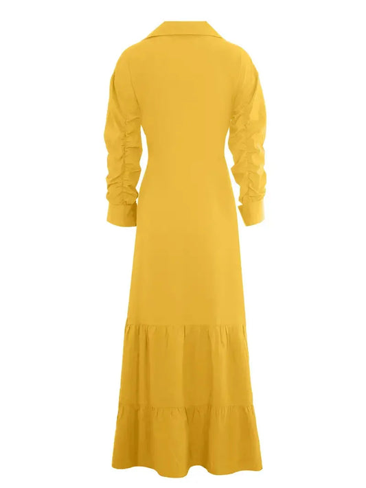 Tomma - Elegant Solid Long-sleeved Shirt Boho Style Maxi Dress - Lotus Pearl Clothing,  -  []