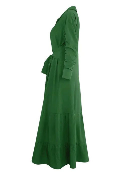 Tomma - Elegant Solid Long-sleeved Shirt Boho Style Maxi Dress - Lotus Pearl Clothing,  -  []