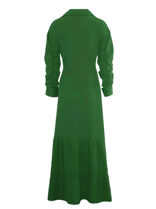 Tomma - Elegant Solid Long-sleeved Shirt Boho Style Maxi Dress - Lotus Pearl Clothing,  -  []
