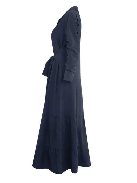 Tomma - Elegant Solid Long-sleeved Shirt Boho Style Maxi Dress - Lotus Pearl Clothing,  -  []