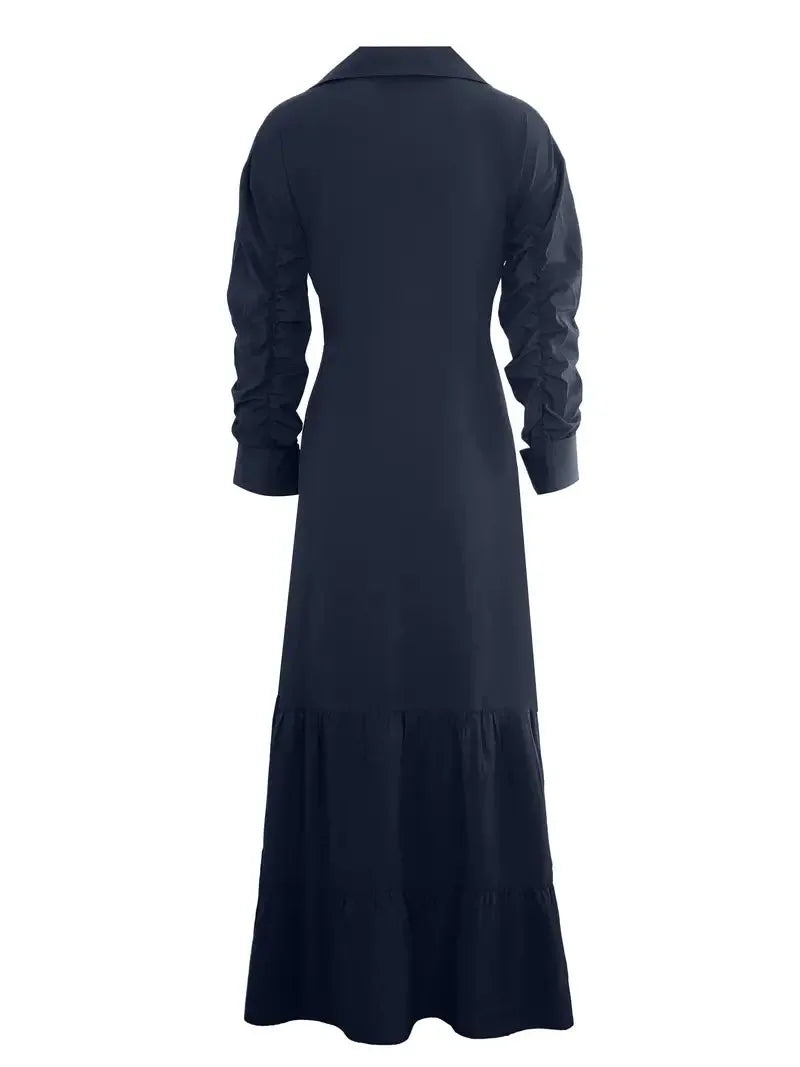 Tomma - Elegant Solid Long-sleeved Shirt Boho Style Maxi Dress - Lotus Pearl Clothing,  -  []