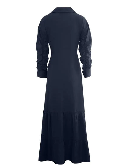 Tomma - Elegant Solid Long-sleeved Shirt Boho Style Maxi Dress - Lotus Pearl Clothing,  -  []