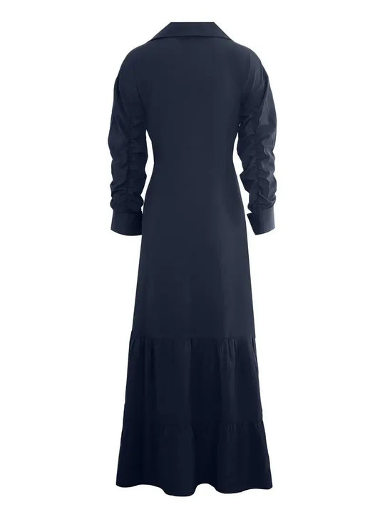 Tomma - Elegant Solid Long-sleeved Shirt Boho Style Maxi Dress - Lotus Pearl Clothing,  -  []