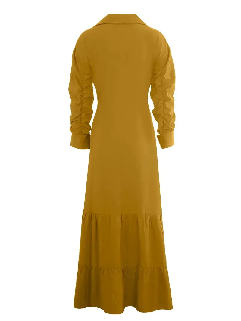 Tomma - Elegant Solid Long-sleeved Shirt Boho Style Maxi Dress - Lotus Pearl Clothing,  -  []