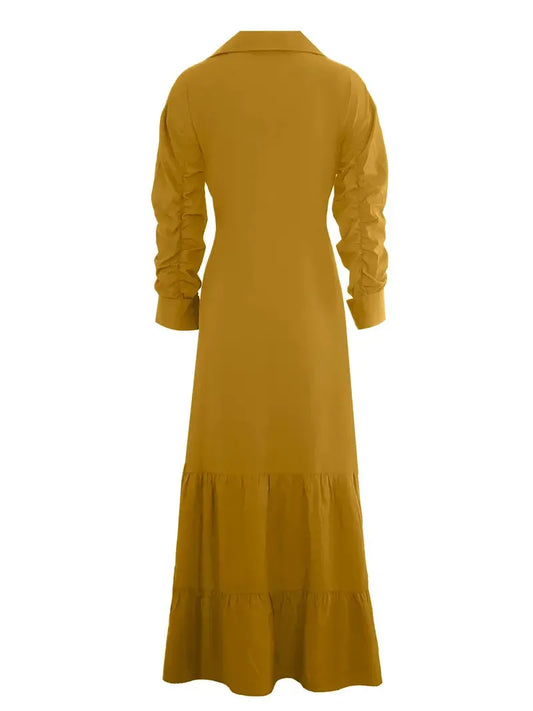 Tomma - Elegant Solid Long-sleeved Shirt Boho Style Maxi Dress - Lotus Pearl Clothing,  -  []