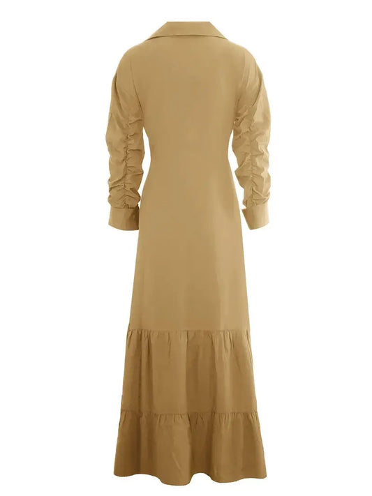 Tomma - Elegant Solid Long-sleeved Shirt Boho Style Maxi Dress - Lotus Pearl Clothing,  -  []