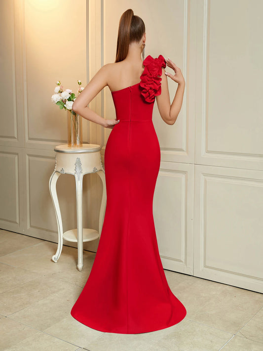 Megan - Elegant Long Evening One Shoulder Dress - Lotus Pearl Clothing,  -  []