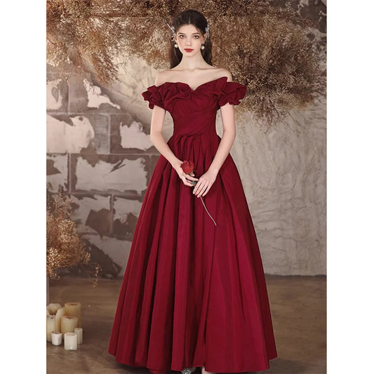 Juliet - Elegant Wine Red Evening Dress - Lotus Pearl Clothing,  -  []